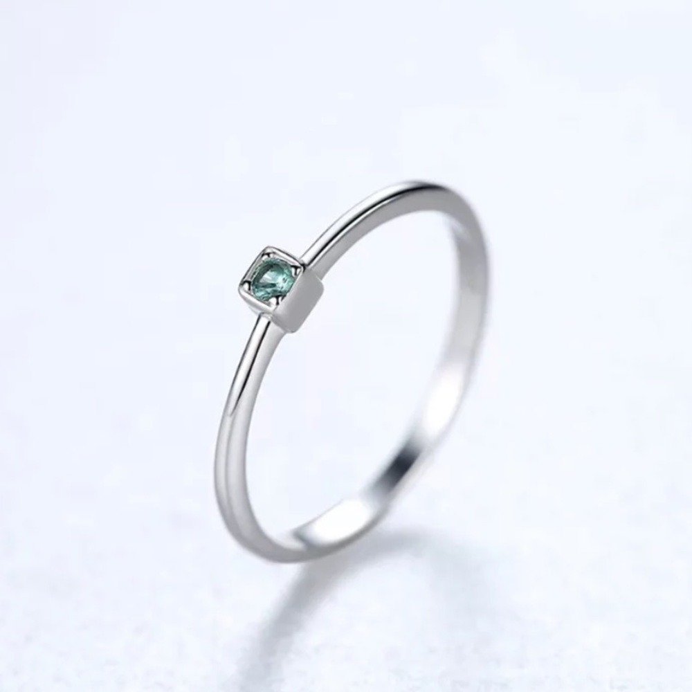 Sterling Silver Blue Green Topaz Minimalist Ring.